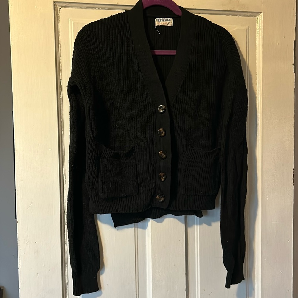 Large black stretchy light cardigan button up